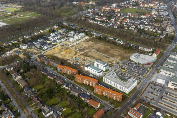 Aerial view, construction area SCI:Q Science Quarter Hamm, Bad Hamm, Hamm, Ruhr area, North
