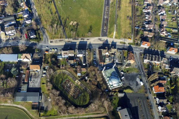 Aerial view, Barbara-Stadion, Ulu Mosque, Herringen, Hamm, Ruhr area, North Rhine-Westphalia,