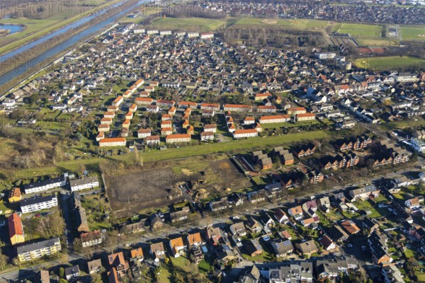 Aerial view, residential area at Herringer Bach, former Bolsplatz Diesterwegstraße, construction