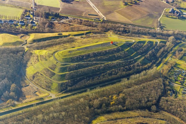 Aerial view, Kissinger Höhe, slag heap, Hamm, Ruhr area, North Rhine-Westphalia, Germany, spoil