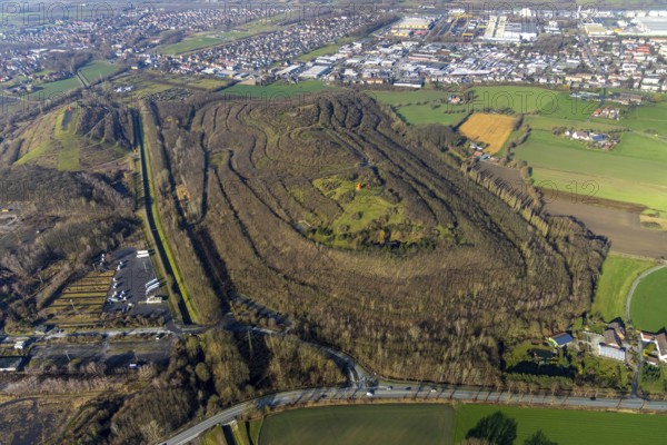 Aerial view, Kissinger Höhe, slag heap, Hamm, Ruhr area, North Rhine-Westphalia, Germany, spoil