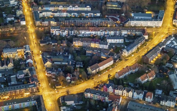 Aerial view, Richard-Wagnerstraße at night, Alleestraße, intersection Grünstraße, EVK, Mitte, Hamm,