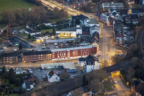 Aerial view, intersection Münsterstraße Heessener Straße with new buildings, Heessen, Hamm, Ruhr