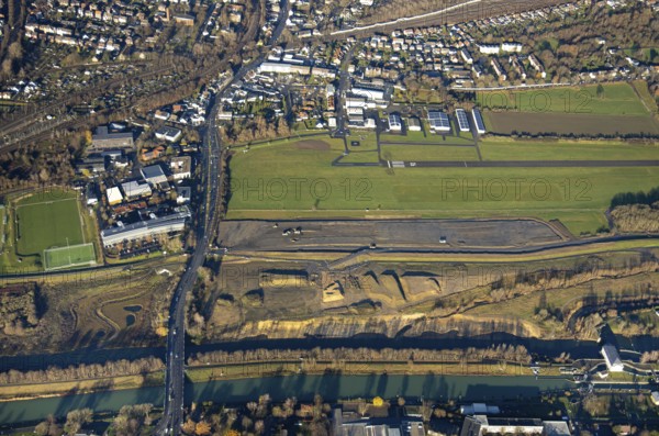Aerial photo, Hamm-Lippewiesen airfield, Lippe reconstruction, Hamm on the water, Datteln-Hamm