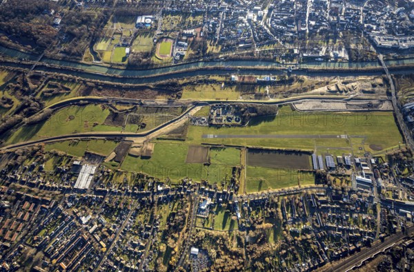 Aerial photo, Hamm-Lippewiesen airfield, Lippe reconstruction, Hamm on the water, Datteln-Hamm