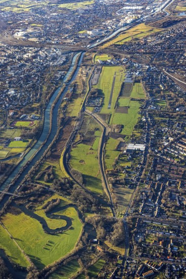 Aerial photo, Hamm-Lippewiesen airfield, Lippe reconstruction, Hamm on the water, Datteln-Hamm