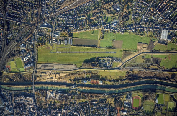 Aerial photo, Hamm-Lippewiesen airfield, Lippe reconstruction, Hamm on the water, Datteln-Hamm
