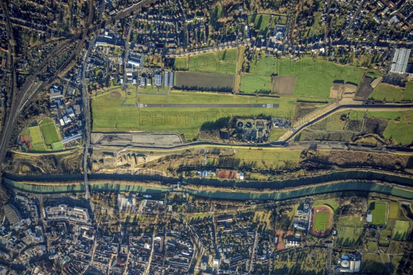 Aerial photo, Hamm-Lippewiesen airfield, Lippe reconstruction, Hamm on the water, Datteln-Hamm