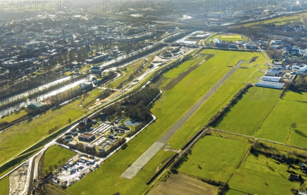 Aerial photo, Lippewiesen, reconstruction of Lippe meadows between Hamm-Lippewiesen airfield and