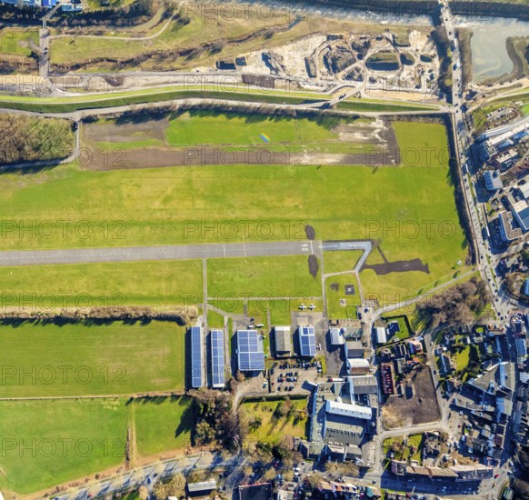 Aerial photo, Lippewiesen, reconstruction of Lippe meadows between Hamm-Lippewiesen airfield and