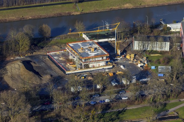 Aerial view, new construction water sports centre, construction area Adenauerallee, Hamm, Ruhr