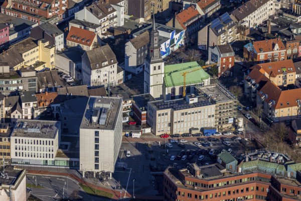 Aerial view, Martin Luther Church, church office Protestant Church District Hamm, new building