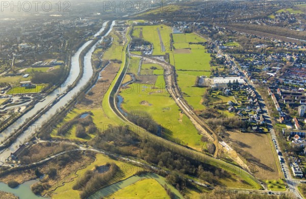 Aerial photo, Lippewiesen, reconstruction of Lippe meadows between Hamm-Lippewiesen airfield and