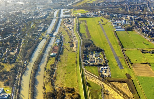 Aerial photo, Lippewiesen, reconstruction of Lippe meadows between Hamm-Lippewiesen airfield and