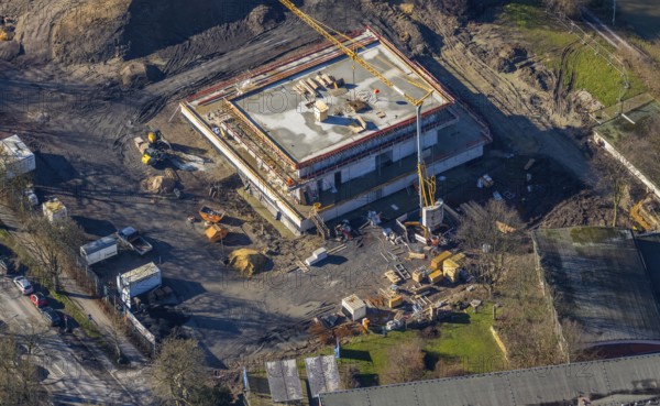 Aerial view, new construction water sports centre, construction area Adenauerallee, Hamm, Ruhr