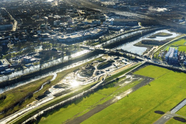 Aerial photo, Lippewiesen, reconstruction of Lippe meadows between Hamm-Lippewiesen airfield and