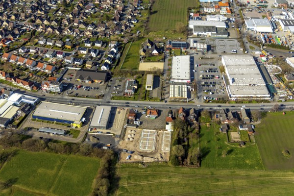 Aerial view, commercial area and residential area, construction site Dortmunder Straße 175, Hamm,