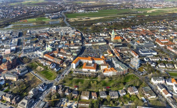 Aerial view, St. Marien-Hospital Hamm, Evang. St. Paul's Church, local view, Südring park, Hamm,