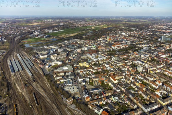 Aerial view, Hamm main station, city centre view, Hamm, Ruhr area, North Rhine-Westphalia, Germany,