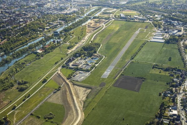 Hamm-Lippewiesen airfield EDLH, runway markings, Lippe reconstruction, Lippe river, Hamm, Ruhr