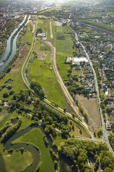 Hamm-Lippewiesen airfield EDLH, runway markings, Lippe reconstruction, Lippe river, Hamm, Ruhr