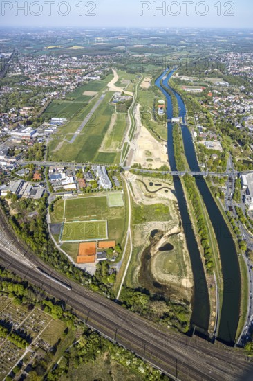 Hamm-Lippewiesen airfield EDLH, runway markings, Lippe reconstruction, Lippe river, Hamm, Ruhr