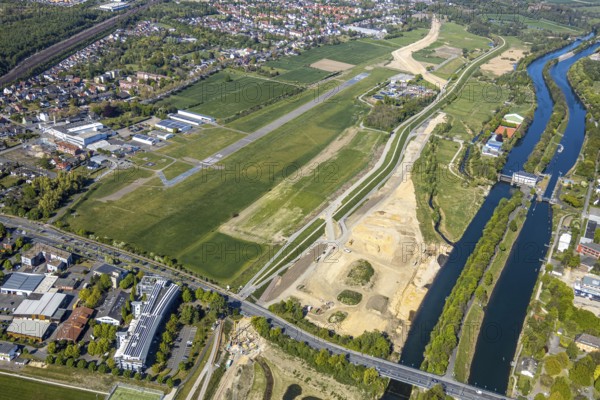 Hamm-Lippewiesen airfield EDLH, runway markings, Lippe reconstruction, Lippe river, Hamm, Ruhr