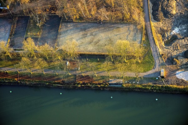 Aerial view, Datteln-Hamm canal, new Ahsedüker, Ahse, sheet pile wall, canal construction site,