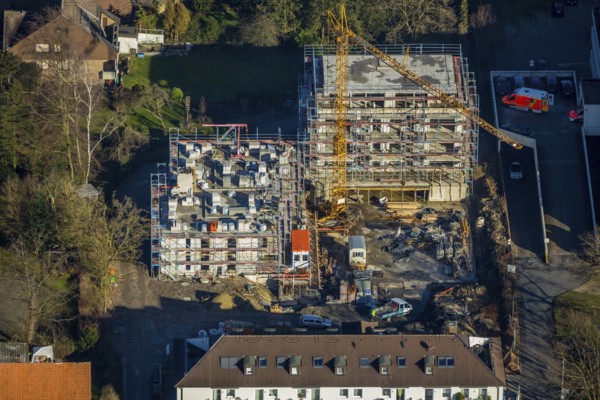 Aerial view, St. Josef Hospital, new building, construction company Heckmann, former kindergarten,