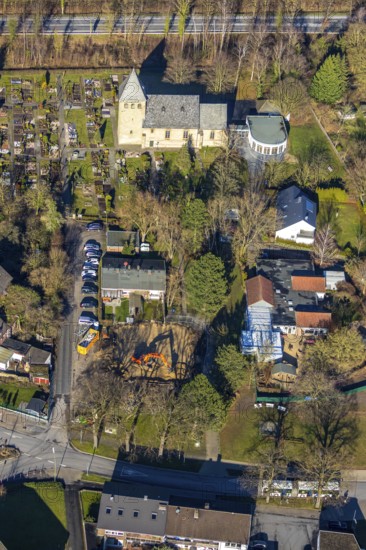 Aerial view, Uentrop village church, Uentrop, Hamm, Ruhr area, North Rhine-Westphalia, Germany, An