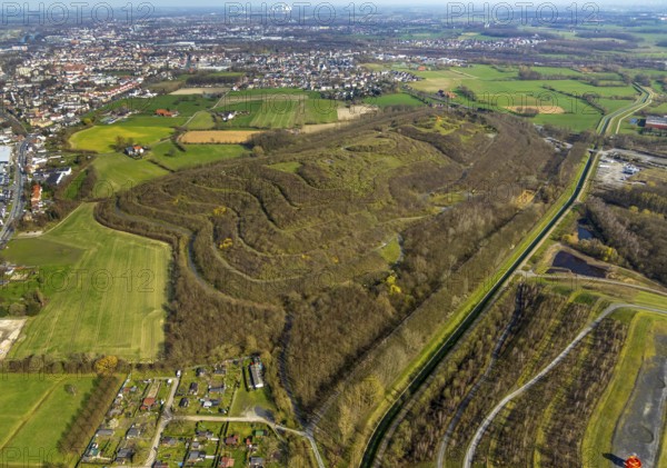 Aerial view, Kissinger Höhe, slag heap, Hamm, Ruhr area, North Rhine-Westphalia, Germany, spoil