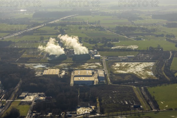 Aerial view, Trianel Gaskraftwerk Hamm GmbH & Co. KG, planned nature reserve between Trianel and