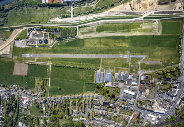 Hamm-Lippewiesen airfield EDLH, runway markings, Lippe reconstruction, Lippe river, Hamm, Ruhr