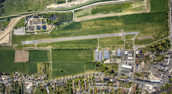 Hamm-Lippewiesen airfield EDLH, runway markings, Lippe reconstruction, Lippe river, Hamm, Ruhr