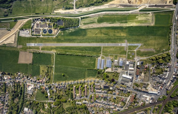 Hamm-Lippewiesen airfield EDLH, runway markings, Lippe reconstruction, Lippe river, Hamm, Ruhr