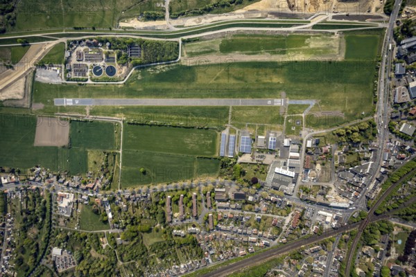Hamm-Lippewiesen airfield EDLH, runway markings, Lippe reconstruction, Lippe river, Hamm, Ruhr