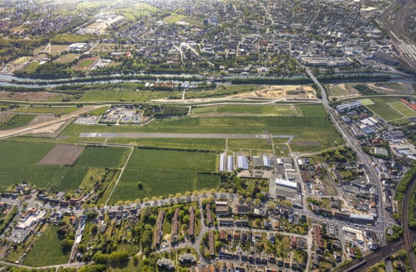 Hamm-Lippewiesen airfield EDLH, runway markings, Lippe reconstruction, Lippe river, Hamm, Ruhr