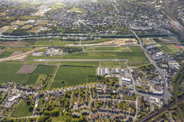 Hamm-Lippewiesen airfield EDLH, runway markings, Lippe reconstruction, Lippe river, Hamm, Ruhr