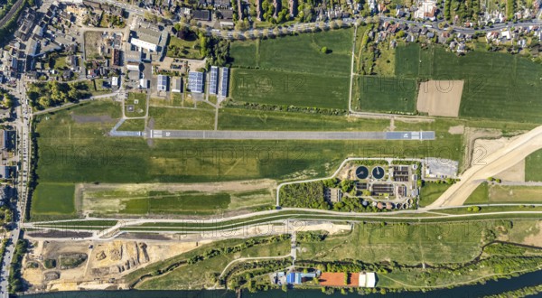 Hamm-Lippewiesen airfield EDLH, runway markings, Lippe reconstruction, Lippe river, Hamm, Ruhr