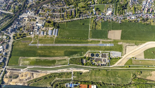 Hamm-Lippewiesen airfield EDLH, runway markings, Lippe reconstruction, Lippe river, Hamm, Ruhr