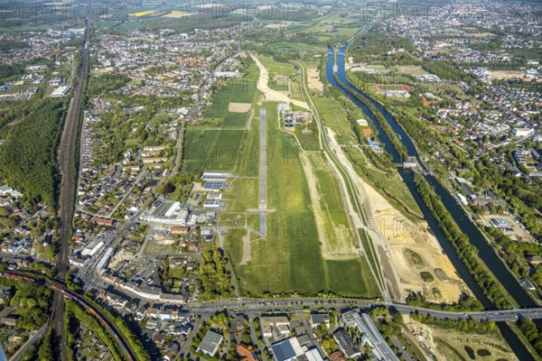 Hamm-Lippewiesen airfield EDLH, runway markings, Lippe reconstruction, Lippe river, Hamm, Ruhr