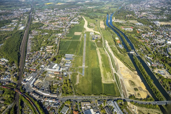 Hamm-Lippewiesen airfield EDLH, runway markings, Lippe reconstruction, Lippe river, Hamm, Ruhr