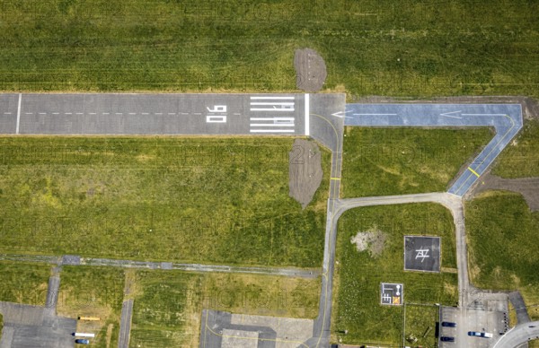 Aerial photo, Hamm-Lippewiesen airfield EDLH, runway markings, Lippe reconstruction, Lippe river,