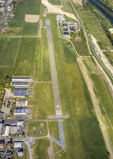 Aerial photo, Hamm-Lippewiesen airfield EDLH, runway markings, Lippe reconstruction, Lippe river,