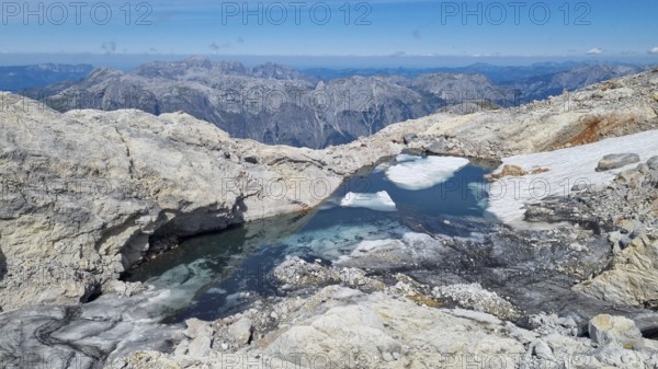 Glacier lake and remnants of the Übergossene Alm glacier on the Hochkönig, symbol of glacier