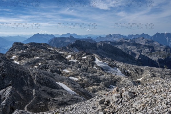 View from the summit of the Hochkönig of the Berchtesgaden Alps with Steinernem Meer and Watzmann,