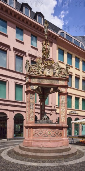Market fountain, sandstone fountain, sculptor Peter Schro, Renaissance style, general architecture,