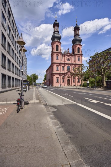 St. Peter church, double tower, onion tower, Rococo style, general architecture, modern buildings,