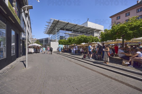 Pedestrian zone, commercial building, modern architecture, residential buildings, shops, shopping,