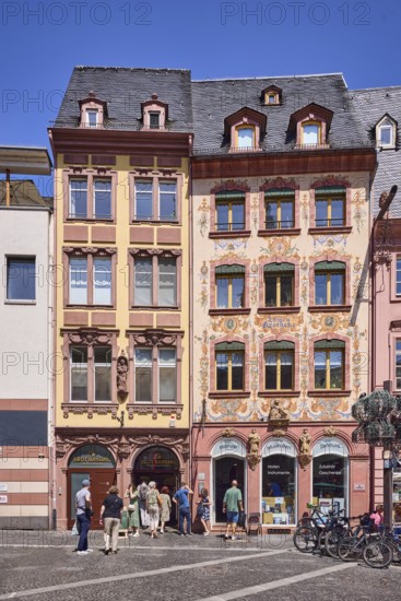 Bakery Brot Bassing, music shop, reconstructed historic buildings, façade painting, windows,